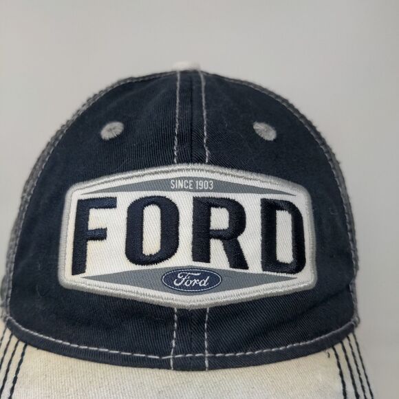 Ford Mens Meshback Snap Back Hat Blue White Embroidered Logo - Picture 4 of 12